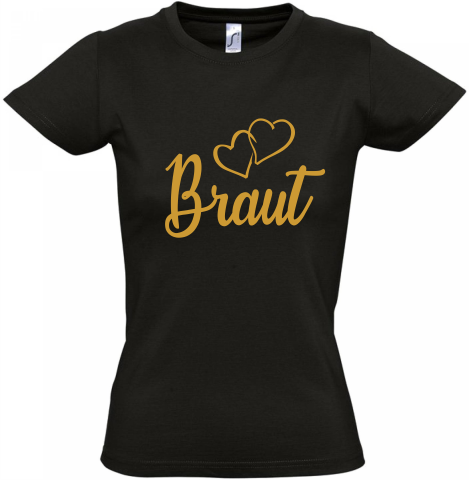 +++Polterabend T-Shirt schwarz-gold Braut